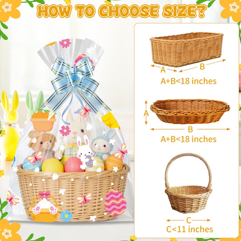 ZYLOP 10 Pack Easter Basket Bags with Bows, 20x28 Inch Large Cellophane Wrap for Gift Baskets, 2.8 Mil Thick Clear Plastic Wrapping, Big Cello Bag Set for Oversized Toys & Holiday Hampers - Image 3