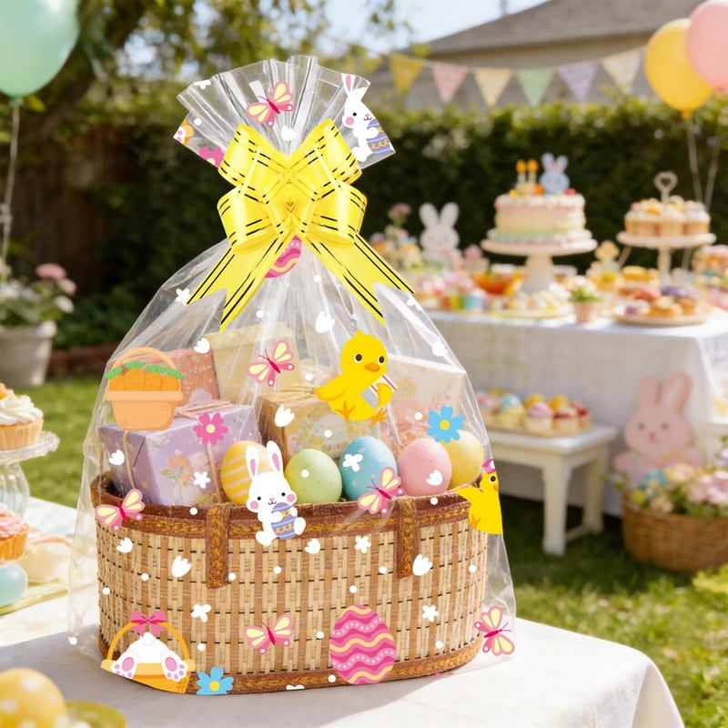 ZYLOP 10 Pack Easter Basket Bags with Bows, 20x28 Inch Large Cellophane Wrap for Gift Baskets, 2.8 Mil Thick Clear Plastic Wrapping, Big Cello Bag Set for Oversized Toys & Holiday Hampers - Image 5