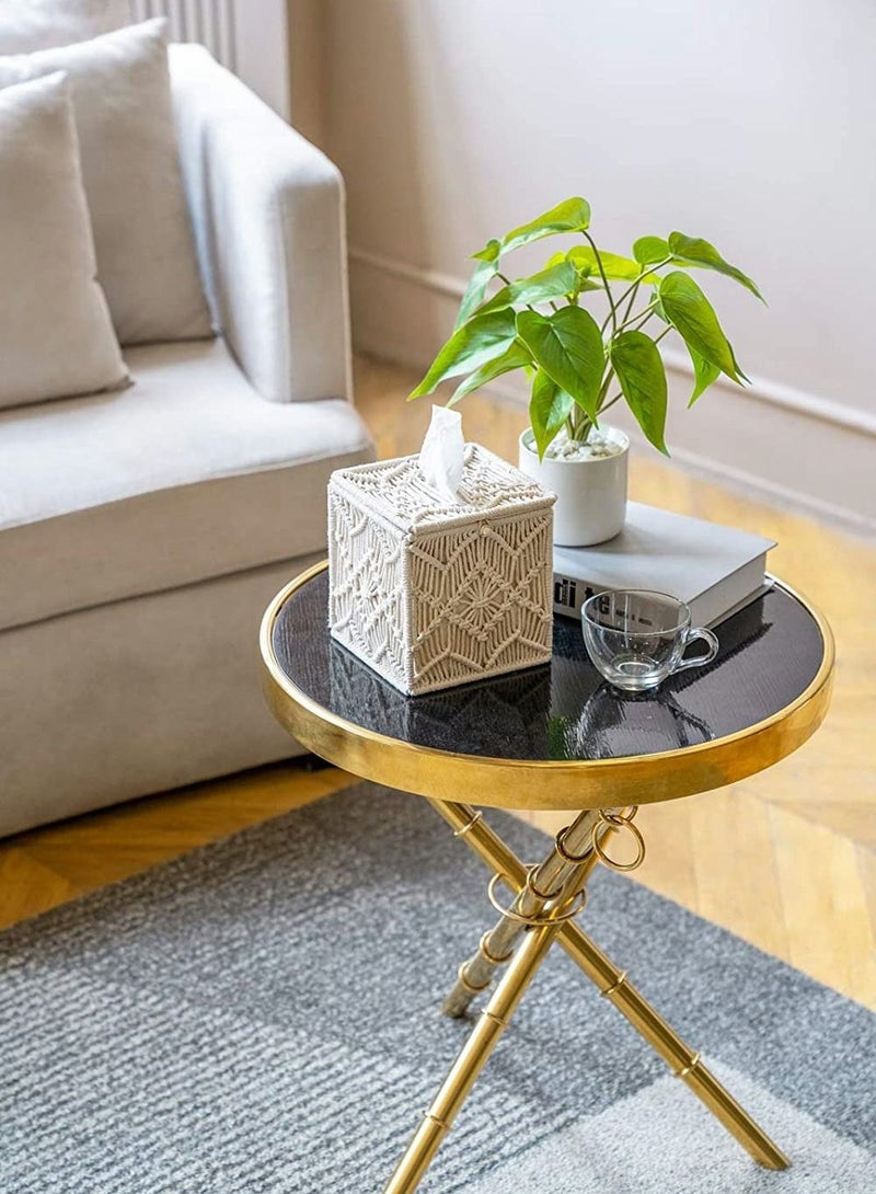Y&D Square Tissue Box Cover, Boho Decor Paper Holder with Bead Buckle Macrame  - Image 2
