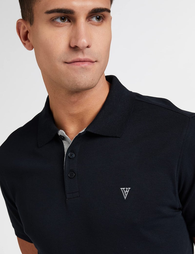 Van Heusen Athleisure Men Polo T-Shirt - Cotton Rich - Ultra Soft, Short Sleeve, Textured_60033_Black_XL - Image 3
