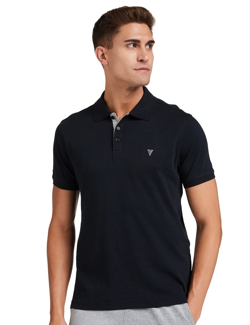 Van Heusen Athleisure Men Polo T-Shirt - Cotton Rich - Ultra Soft, Short Sleeve, Textured_60033_Black_XL - Image 1