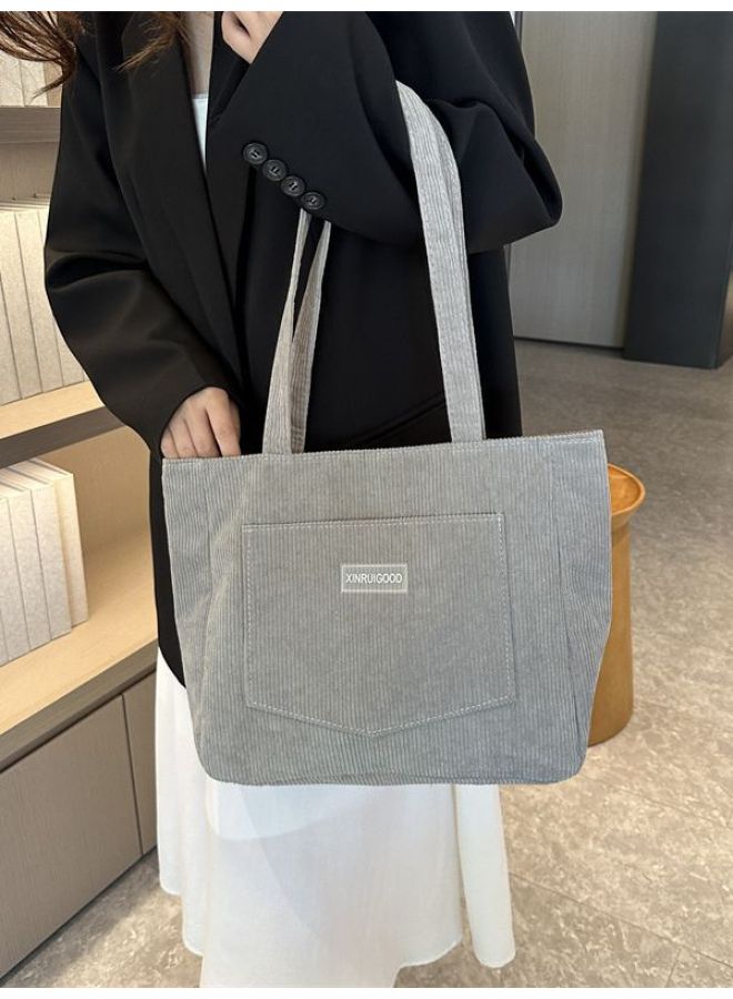 Large Capacity Tote Bag Women's 2024 Fashion Corduroy Shoulder Bag Ins Mori Underarm Bag Handbag-Color:Light Brown  - Image 4