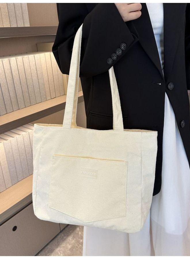 Large Capacity Tote Bag Women's 2024 Fashion Corduroy Shoulder Bag Ins Mori Underarm Bag Handbag-Color:Light Brown  - Image 5