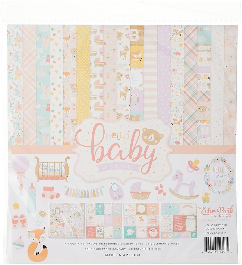 Echo Park Paper Echo Park Collection Kit 12"X12"-Hello Baby Girl, Pink, Teal, Yellow, Purple, Orange 12 Count - Image 5