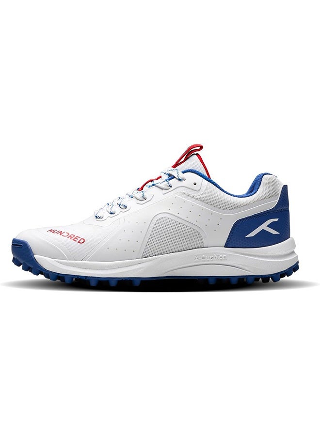 Hundred TerraLite Cricket Shoes | TerraSpike Rubber Studs | Embedded Support Plate for Stability | Lightweight & Durable | Ideal for Turf, Ground & Hard Surfaces White/ Navy Blue/Red (UK 9) - Image 1