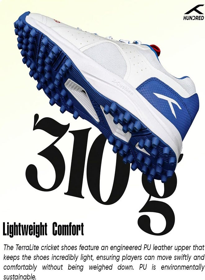 Hundred TerraLite Cricket Shoes | TerraSpike Rubber Studs | Embedded Support Plate for Stability | Lightweight & Durable | Ideal for Turf, Ground & Hard Surfaces White/ Navy Blue/Red (UK 9) - Image 4