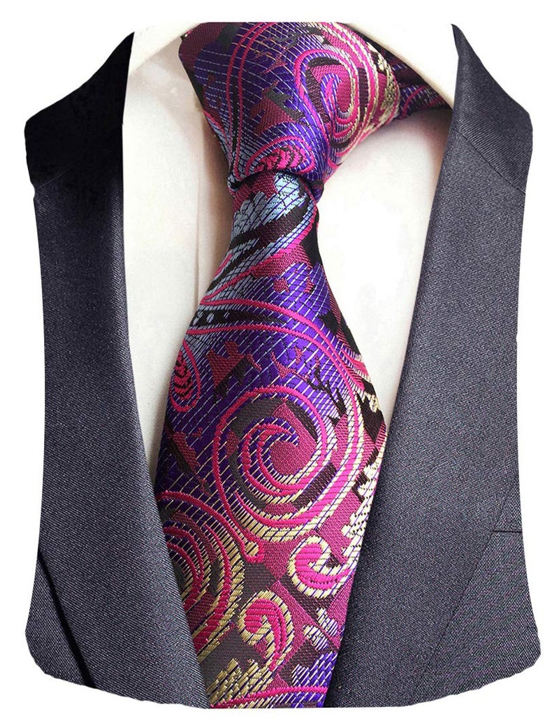 GUSLESON New 8cm Paisley Silk Ties Purple Necktie for Men(0694-02) - Image 1