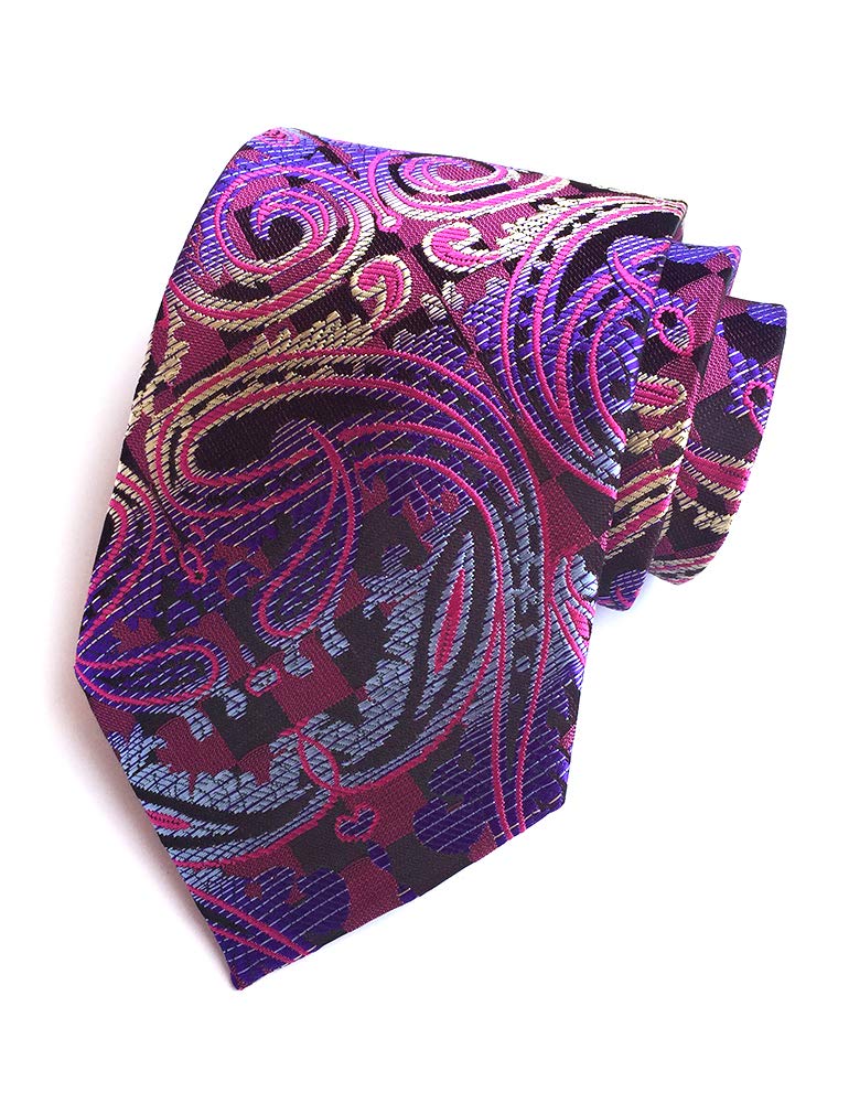 GUSLESON New 8cm Paisley Silk Ties Purple Necktie for Men(0694-02) - Image 2