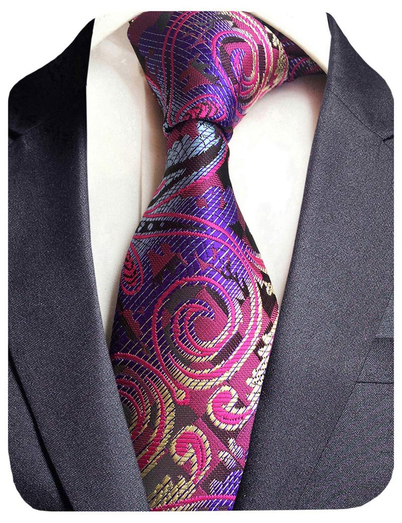 GUSLESON New 8cm Paisley Silk Ties Purple Necktie for Men(0694-02) - Image 3