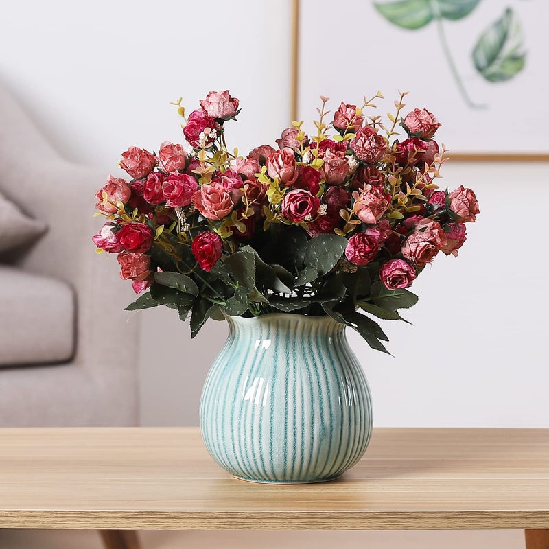 Duovlo 7 Branch 21 Mini Rose Heads Artificial Flowers Bouquet Wedding Home Office Decor,Pack of 2 (2 PCS Rose Red) - Image 5