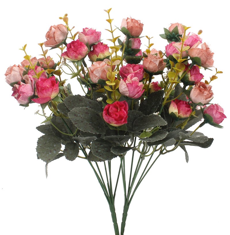 Duovlo 7 Branch 21 Mini Rose Heads Artificial Flowers Bouquet Wedding Home Office Decor,Pack of 2 (2 PCS Rose Red) - Image 1