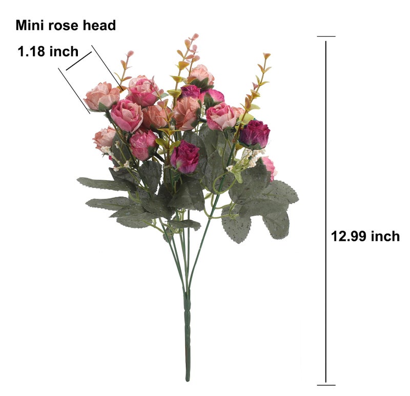 Duovlo 7 Branch 21 Mini Rose Heads Artificial Flowers Bouquet Wedding Home Office Decor,Pack of 2 (2 PCS Rose Red) - Image 2