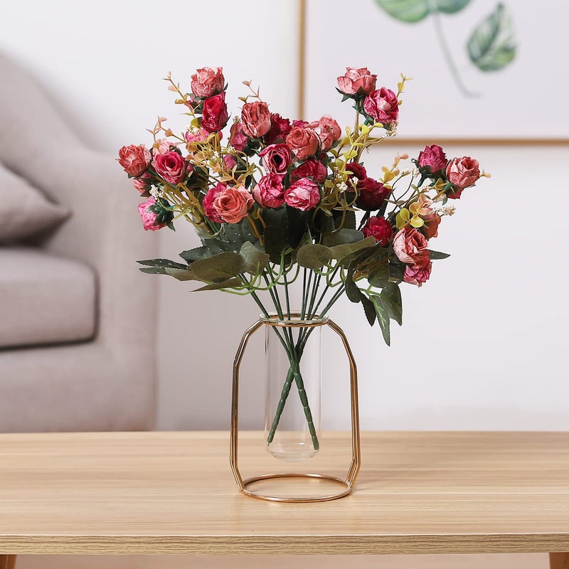 Duovlo 7 Branch 21 Mini Rose Heads Artificial Flowers Bouquet Wedding Home Office Decor,Pack of 2 (2 PCS Rose Red) - Image 4