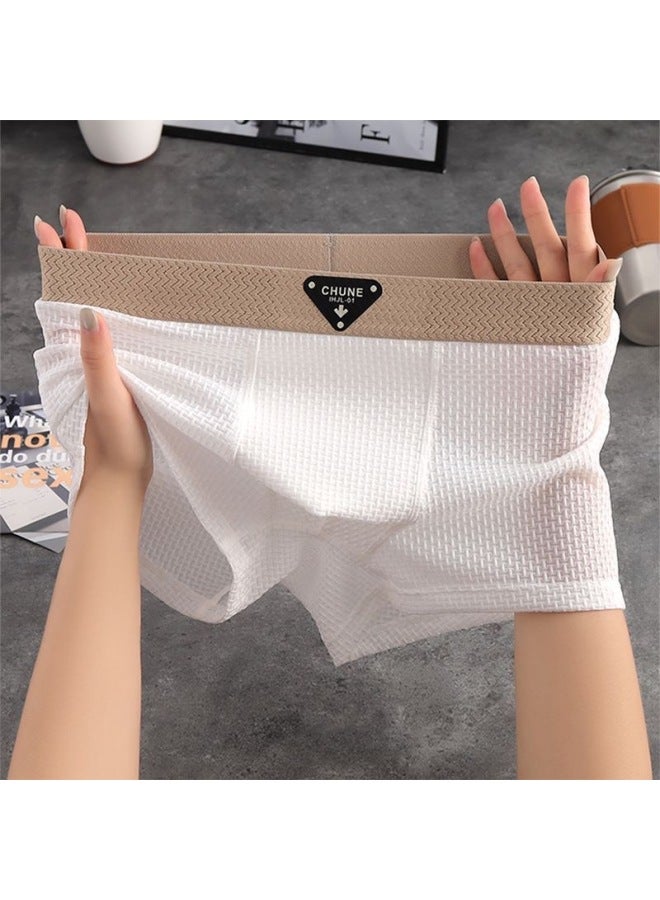 New Ice Silk Men's Underwear Men's Spring And Summer Cool Breathable Boxer Briefs Embossed Solid Color Mid-waist Men's Boxer Briefs