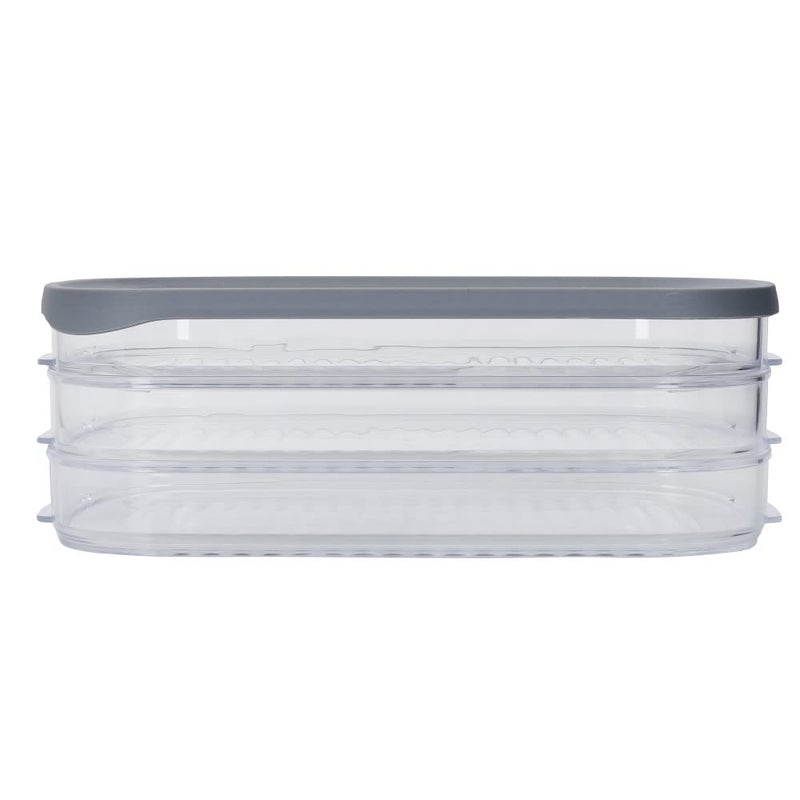 MasterClass Deli Food Storage Box with 3 Individual Transparent Compartments Large Rectangular Meat and Cold Cuts Container with Grey Lid for Fridge