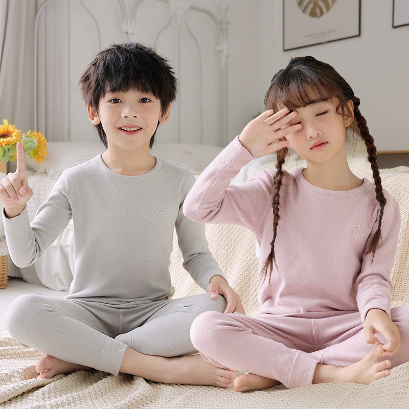 Children'S Fleece-Lined Thermal Underwear Baby'S Autumn Clothes And Trousers Boys' Thickened Suit Girls' Wool Sweater Silk Pajamas - Image 2