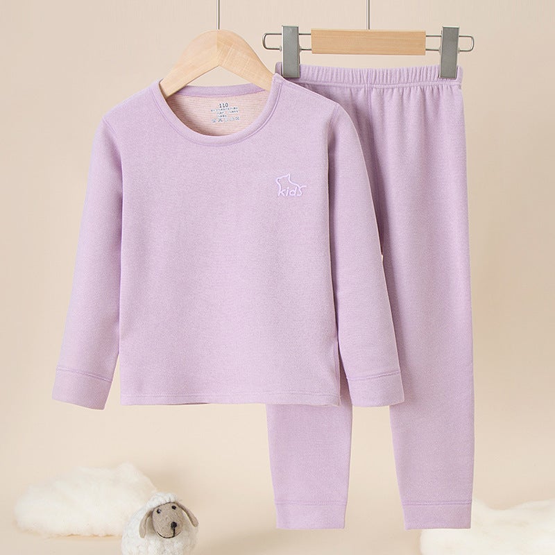 Children'S Fleece-Lined Thermal Underwear Baby'S Autumn Clothes And Trousers Boys' Thickened Suit Girls' Wool Sweater Silk Pajamas - Image 1