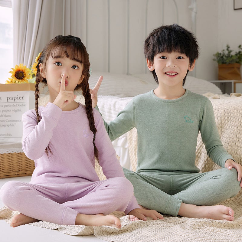 Children'S Fleece-Lined Thermal Underwear Baby'S Autumn Clothes And Trousers Boys' Thickened Suit Girls' Wool Sweater Silk Pajamas - Image 3