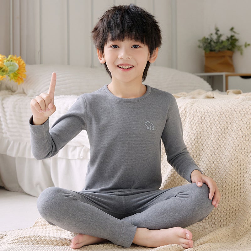 Children'S Fleece-Lined Thermal Underwear Baby'S Autumn Clothes And Trousers Boys' Thickened Suit Girls' Wool Sweater Silk Pajamas - Image 5