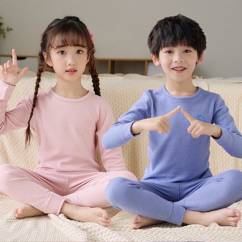 Children'S Fleece-Lined Thermal Underwear Baby'S Autumn Clothes And Trousers Boys' Thickened Suit Girls' Wool Sweater Silk Pajamas - Image 4