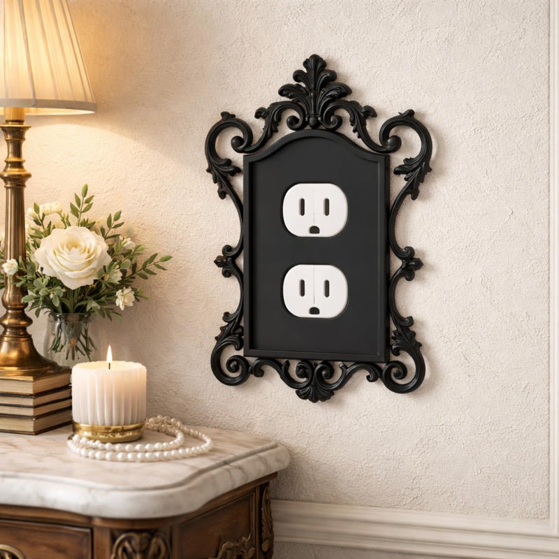BrightRow 2 Pcs Gothic Coffin Light Switch Cover Black Outlet Covers Wall Plate Victorian Gothic Home Decor Baroque Vintage Rococo Design Plug Plate Vintage Interior Kitchen Home Decor (Duplex Outlet) - Image 4