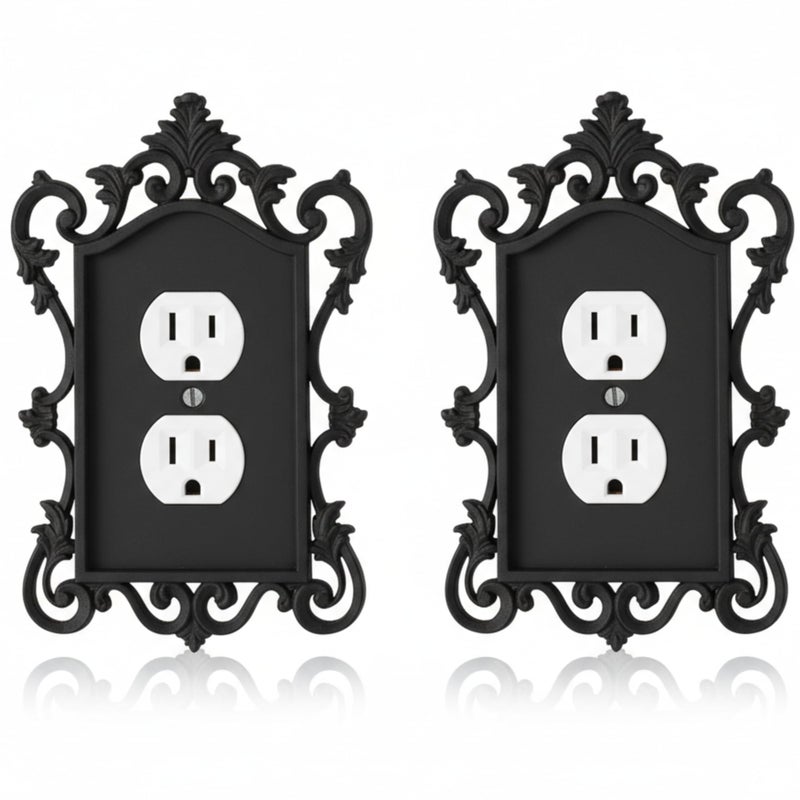 BrightRow 2 Pcs Gothic Coffin Light Switch Cover Black Outlet Covers Wall Plate Victorian Gothic Home Decor Baroque Vintage Rococo Design Plug Plate Vintage Interior Kitchen Home Decor (Duplex Outlet) - Image 2