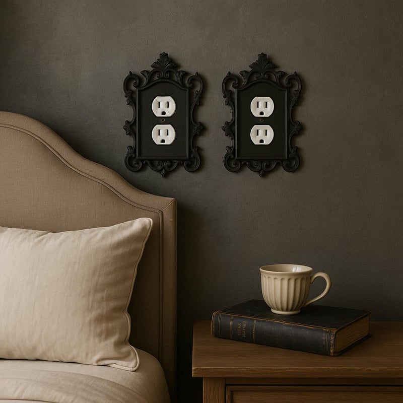BrightRow 2 Pcs Gothic Coffin Light Switch Cover Black Outlet Covers Wall Plate Victorian Gothic Home Decor Baroque Vintage Rococo Design Plug Plate Vintage Interior Kitchen Home Decor (Duplex Outlet) - Image 5