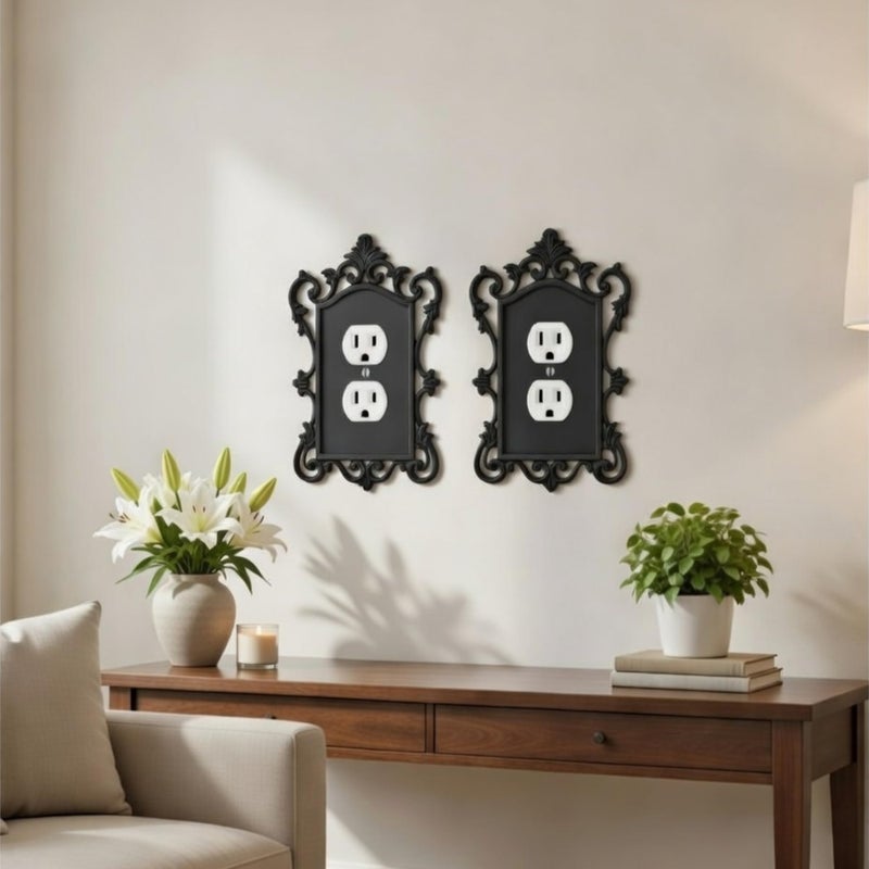 BrightRow 2 Pcs Gothic Coffin Light Switch Cover Black Outlet Covers Wall Plate Victorian Gothic Home Decor Baroque Vintage Rococo Design Plug Plate Vintage Interior Kitchen Home Decor (Duplex Outlet) - Image 3