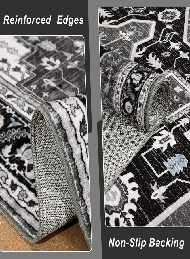 Macgace 2x3 Black Grey Small Area Rug for Entryway, Soft Washable Rugs with Non-Slip Backing for Bedroom Kitchen, Vintage Throw Carpet Laundry Entry Front Door Decor - Image 4