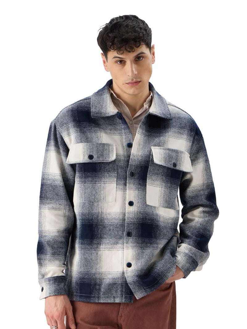 The Souled Store Plaid Originals: Arctic Men and Boys Long Sleeve Collared Neck Button Front Cotton Oversized Fit Flannel Shackets - Image 1