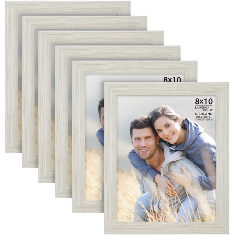 Langdon House 8x10 Picture Frames (Almond White  6 Pack) Woodgrain Style  Wall Mount or Table Top  Richland Collection