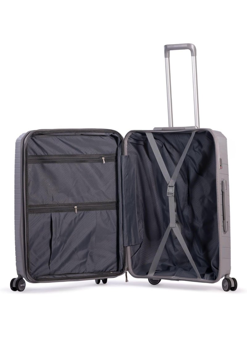 80cm Travel Luggage with Spinner Wheels – Large Size (L) – Grey Hard Shell Trolley Suitcase - Image 3