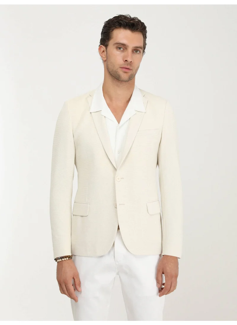 Kip Ecru Plain Slim Fit Knitted Jacket