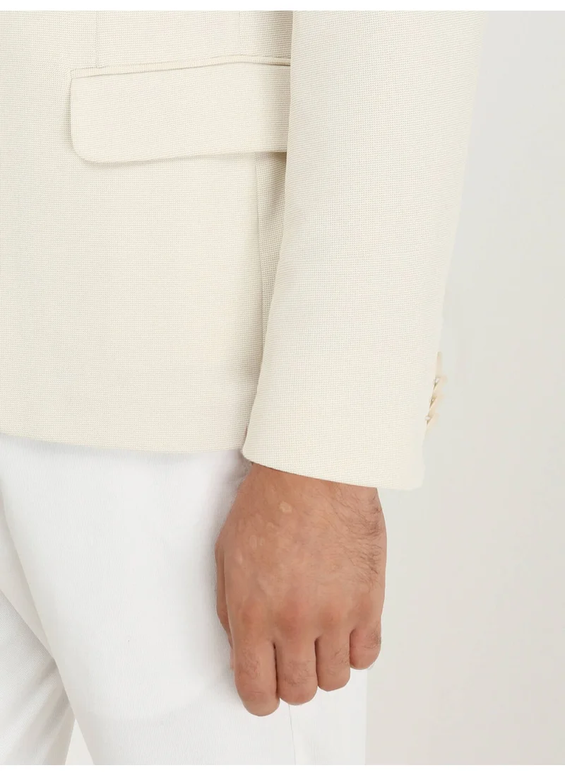 Kip Ecru Plain Slim Fit Knitted Jacket