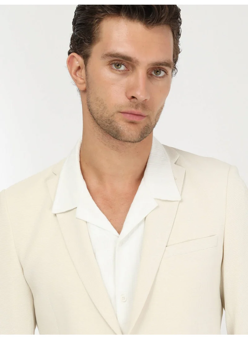 Kip Ecru Plain Slim Fit Knitted Jacket