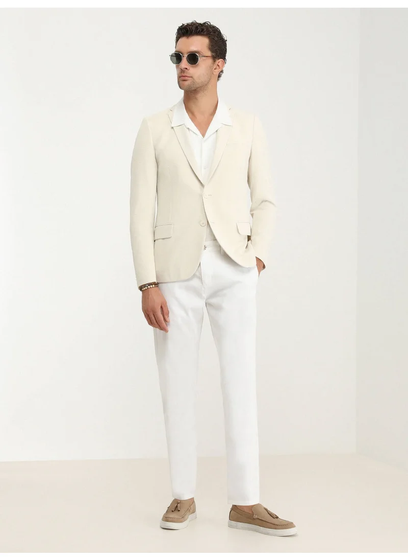 Kip Ecru Plain Slim Fit Knitted Jacket