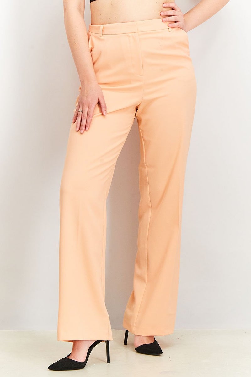 Asos Design Women Straight Fit Solid High Rise Pants, Peach - Image 1