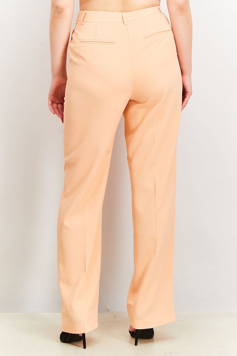Asos Design Women Straight Fit Solid High Rise Pants, Peach - Image 3