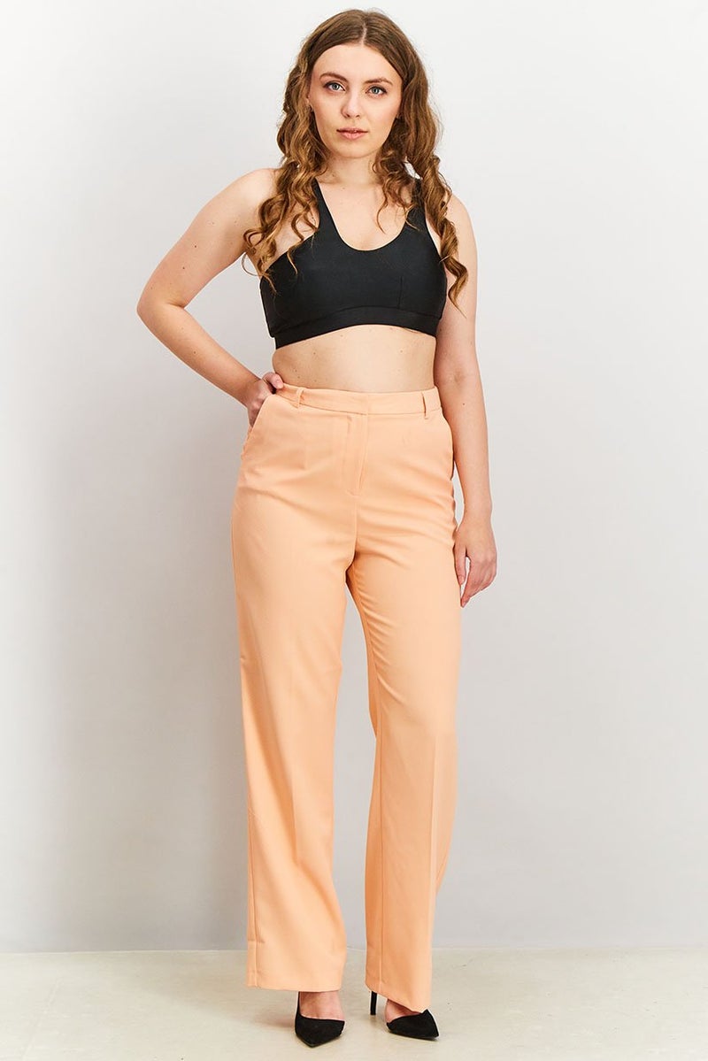Asos Design Women Straight Fit Solid High Rise Pants, Peach - Image 2