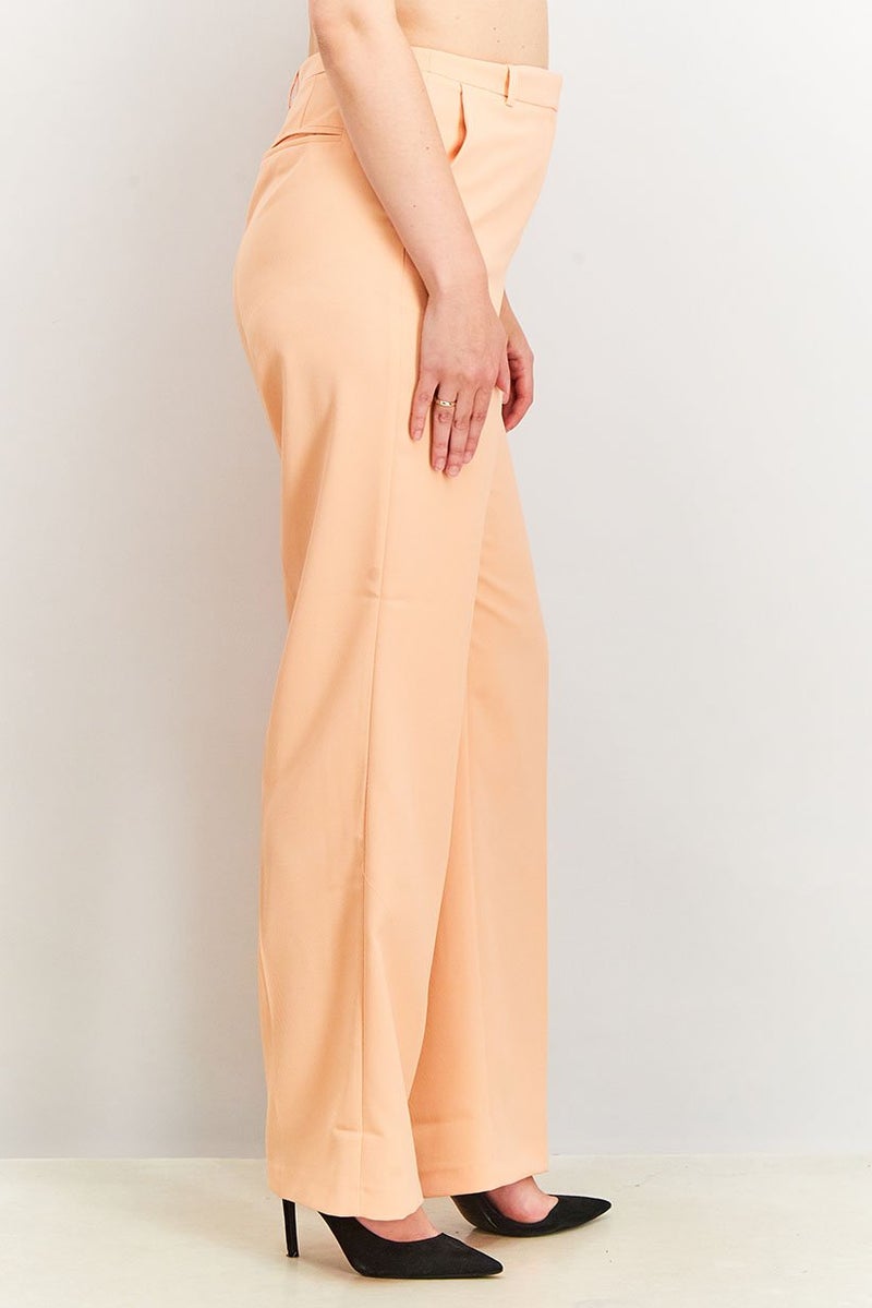 Asos Design Women Straight Fit Solid High Rise Pants, Peach - Image 4