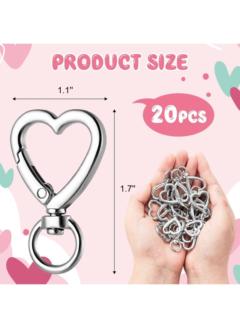 سيوسي Metal Heart Shape Keychain, Sliver Heart Carabiner Clips for Keys, Snap Hook Keychain Clip for Wristlets,Small items, Card Holders and Picture Keychains (20pcs, Bulk Pack, Sliver) - Image 5