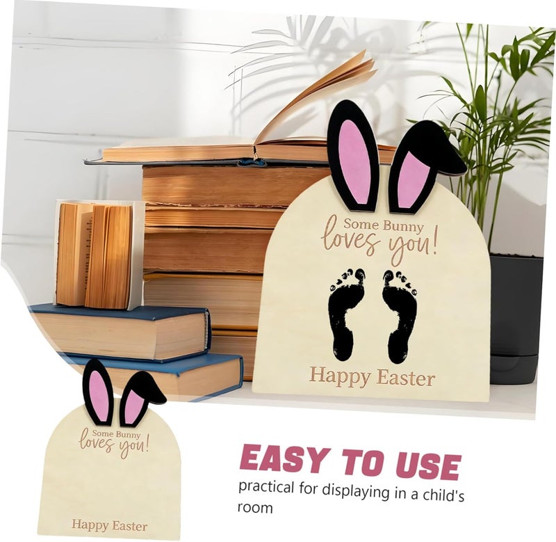 Hand and Footprint Kit with Bunny Design DIY Ornament for Newborn Keepsake Wooden Plaque for First Easter Celebration Adorable Footprint Memory Decor - Image 3