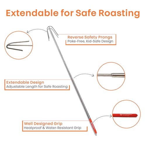 HIGHERHUMAN Safety S’mores – Safest Smores Roasting Stick – Kid Friendly Campfires Skewers for Roasting Marshmallows and Hotdogs (4) - Image 2