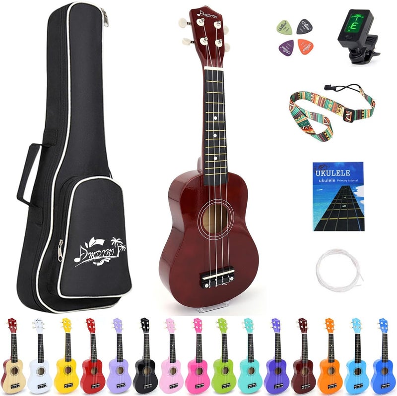Amdini 21 Inch Ukulele for Beginners Basswood Soprano Ukelele Kit for Kids Adult Student Starter Mini Guitar Ukalelee Pack Bundle with Book Gig Bag Tuner Strap Picks Nylon Strings (Deep Brown) - Image 1