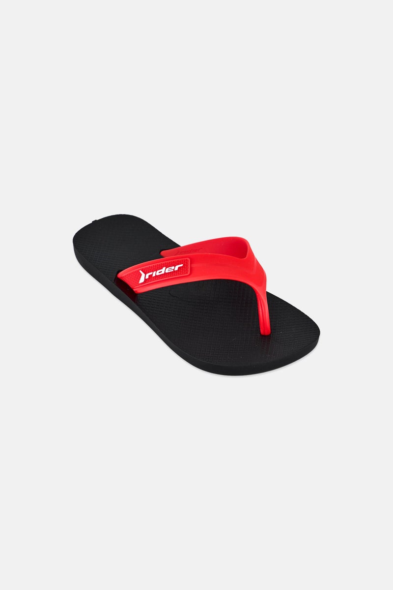 RIDER Kids Boy Brand Logo Slip On Slippers, Black - Image 1