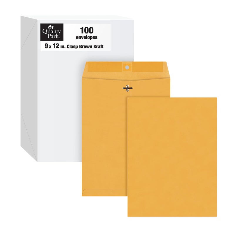Quality Park 9 x 12 Clasp Envelopes with Deeply Gummed Flaps, Great for Filing, Storing or Mailing Documents, 28 lb Brown Kraft, 100 per Box (QUA37890) - Image 1