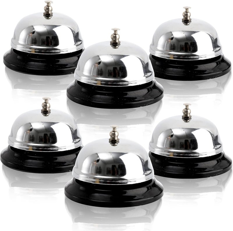 Fasmov 6 Pack 3.4 Inch Diameter Call Bells, Chrome Finish Customer Service Bell, Desk Bell Service Bell for Hotels, Schools, Hospitals, Customer Service, Warehouses - Image 1