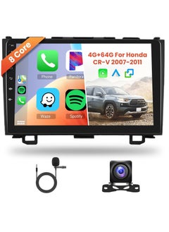 4G+64G 8 Core Android Car Stereo for Honda CRV 2007 2008 2009 2010 2011, Double Din Car Radio with Carplay Android Auto, 9 Inch IPS Touch Screen with GPS,Bluetooth,WiFi,Mirror Link,FM, Camera
