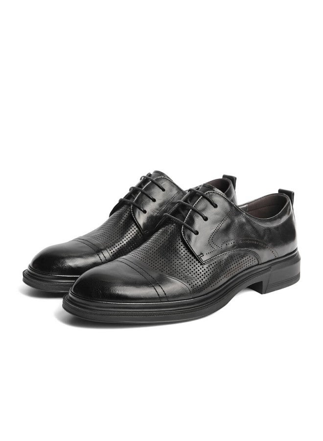 Belle Breathable Commuter Business Leather Shoes For Men, Spring And Summer Genuine Leather Wedding Shoes, Professional Formal Shoes A1220 Black-punched 42 - Image 4