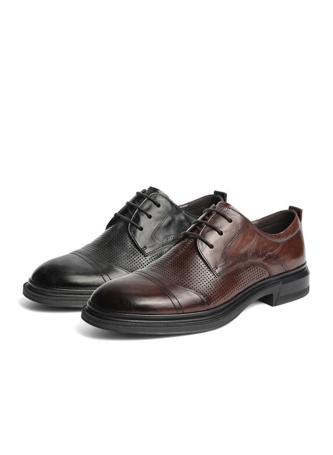 Belle Breathable Commuter Business Leather Shoes For Men, Spring And Summer Genuine Leather Wedding Shoes, Professional Formal Shoes A1220 Black-punched 42 - Image 3